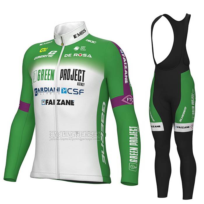 2023 Cycling Jersey Bardiani Csf Faizane Green White Long Sleeve And Bib Short